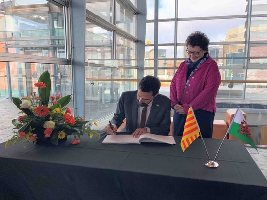 Parliament speaker Roger Torrent with Welsh presiding officer Elin Jones on March 11, 2020 (Courtesy of Catalan parliament)